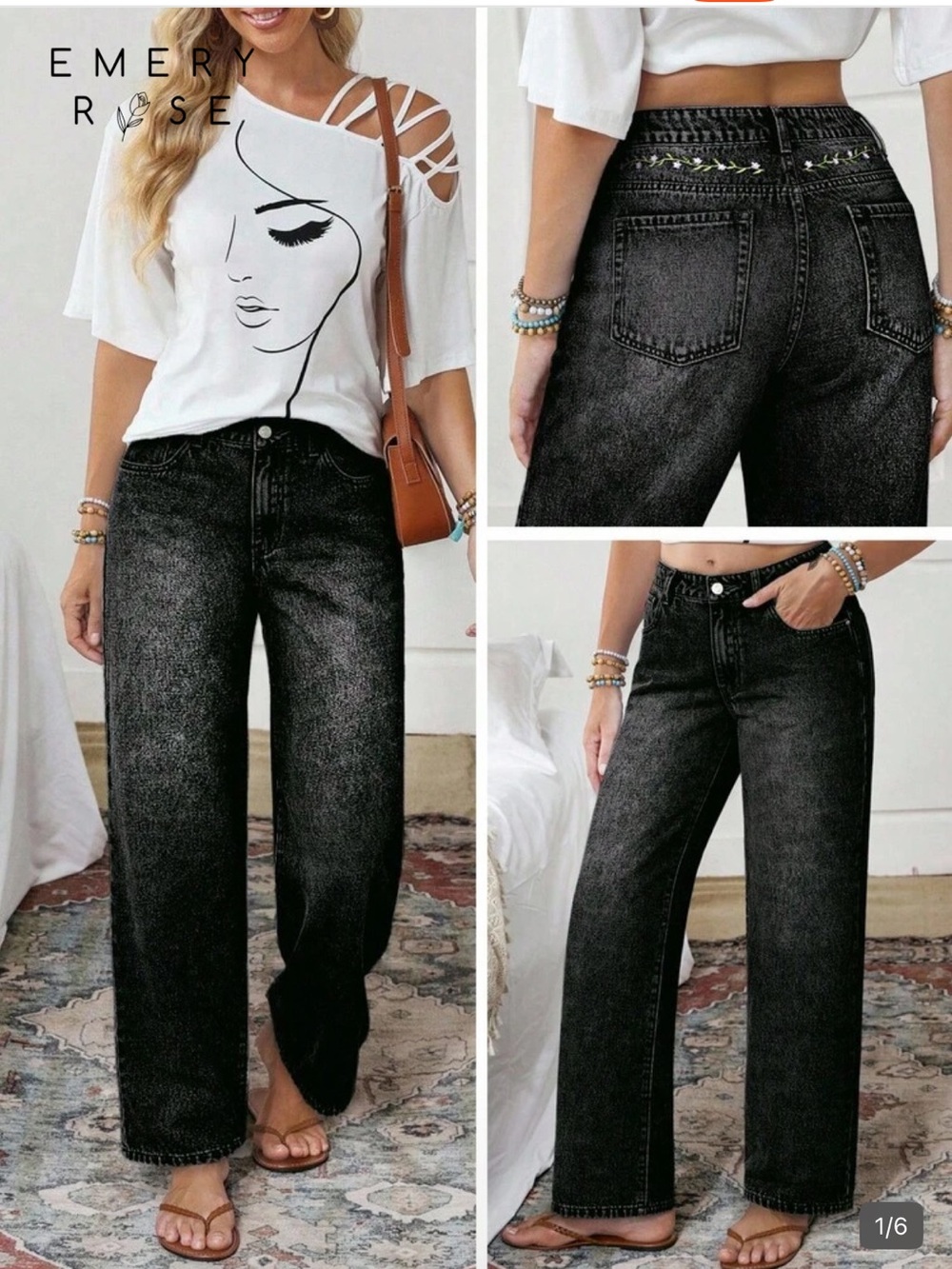 Emery Rose Women's Straight Leg Jeans - Black Wash